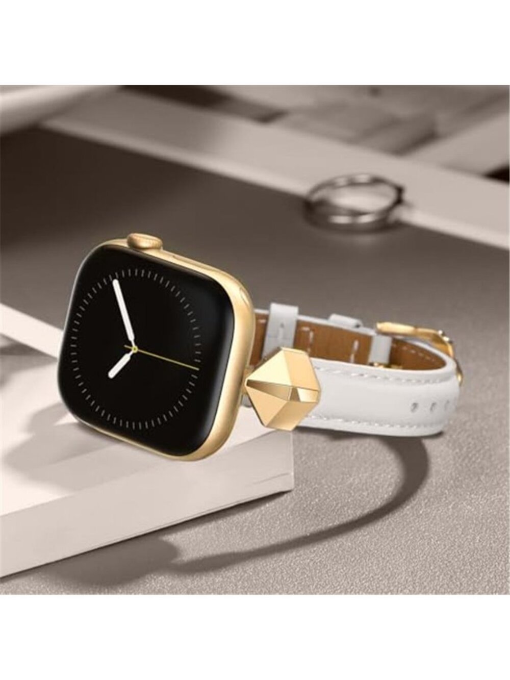 NEW White/Gold Leather Slim Apple Watch Band